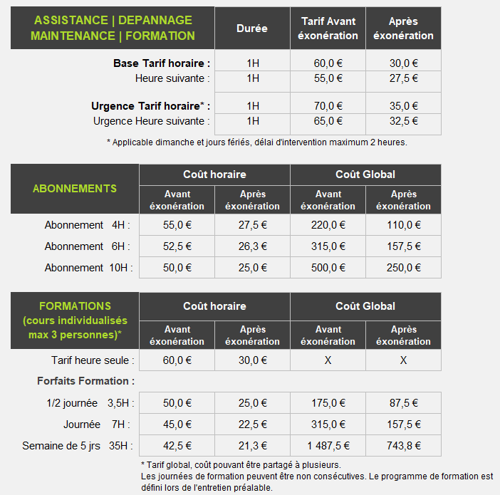 Tarifs particuliers